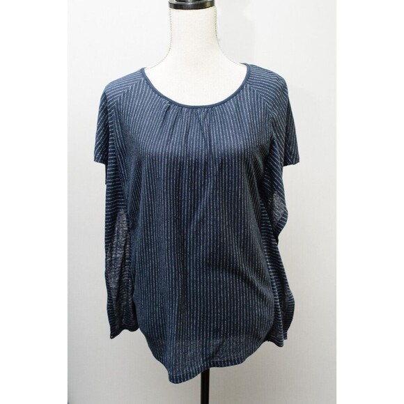 Pure Jill J Blouse Small Shirt Dolman Batwing Sleeve Striped Linen blend - Picture 1 of 8